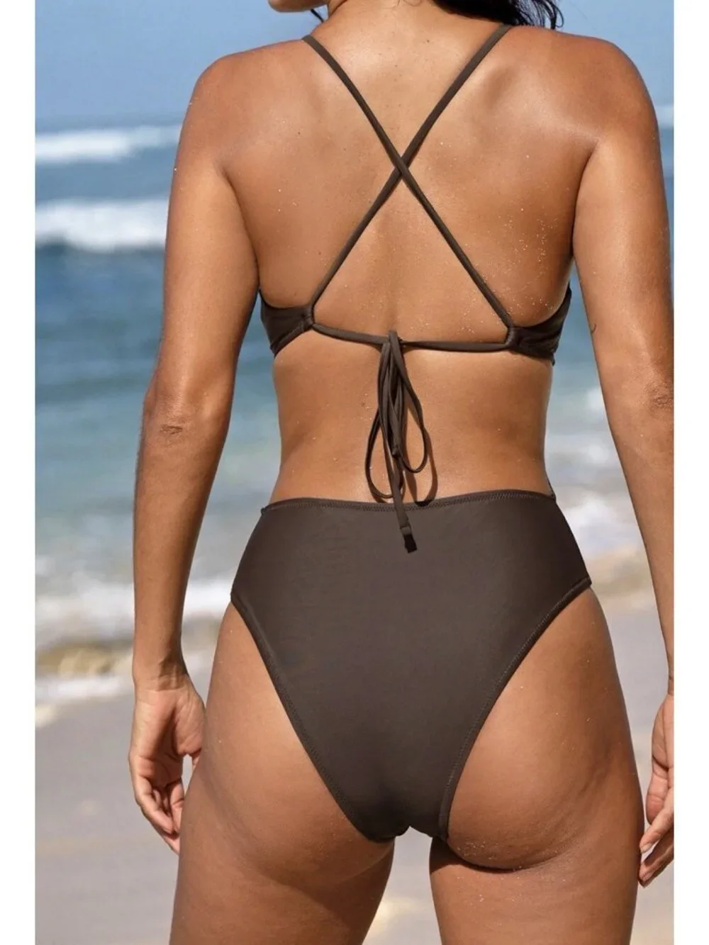 Berlook One Piece Swimsuit Coffee Brown S Small Strappy Back Econyl NEW $85